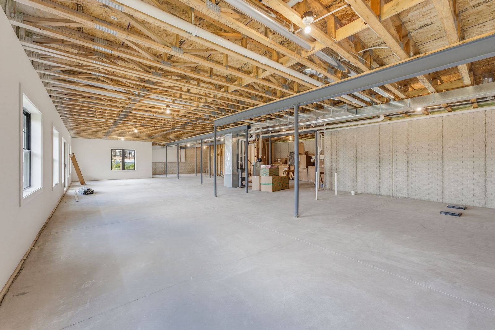 Framing in a basement remodeled by Corinth Basement Remodeling